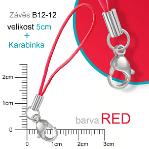 Závěs s kroužkem + karabinka  ozn. B12-12. Barva RED.