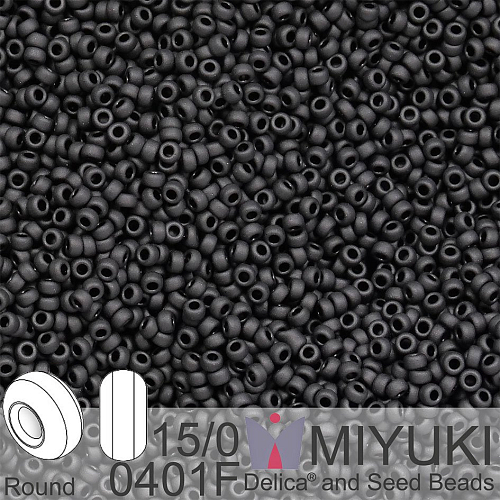 Korálky Miyuki Round 15/0. Barva 0401F Matte Black. Balení 5g