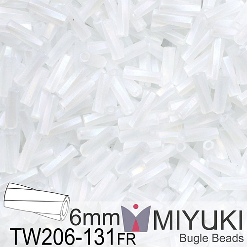 Korálky Miyuki Bugle Bead 6mm. Barva TW206-131FR Matte Crystal AB. Balení 10g.