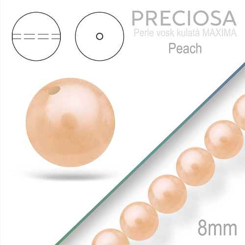 PRECIOSA Voskované Perle barva PEACH 98998 velikost 8mm. Balení návlek 15Ks. 