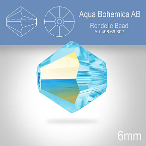 PRECIOSA Bicone MC BEAD (sluníčko) velikost 6mm. Barva AQUA BOHEMICA AB. Balení 18ks .