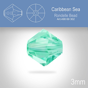 PRECIOSA Bicone (sluníčko) velikost 3mm. Barva CARIBBEAN  SEA. Balení 40ks