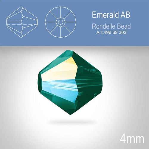 PRECIOSA Bicone MC BEAD (sluníčko) velikost 4mm. Barva EMERALD Aurore Boreale. Balení 31ks .