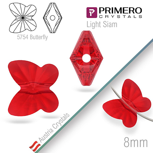 Korálky PRIMERO Crystals. Tvar 5754 Butterfly. Barva Light Siam. Velikost 8mm
