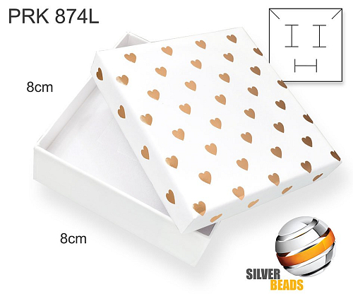 Krabička na šperky. Materiál papír . Ozn. PRK 874L. Velikost 8x8cm. Barva BÍLÁ se srdíčky