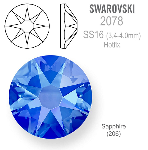 Swarovski 2078 XIRIUS Rose HOT-FIX velikost SS16 barva Sapphire (206)