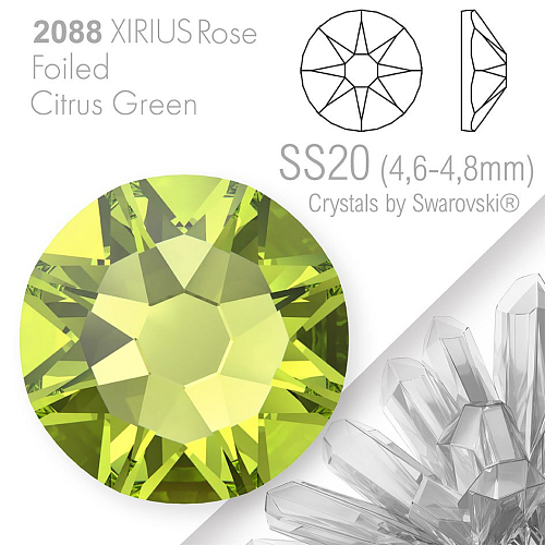 SWAROVSKI  XIRIUS Rose 2088 Foiled. Barva Citrus Green velikost SS20 (4,6-4,8mm). Balení 15Ks.