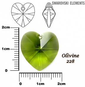 SWAROVSKI Heart Pendant barva OLIVINE velikost 18x17,5mm.