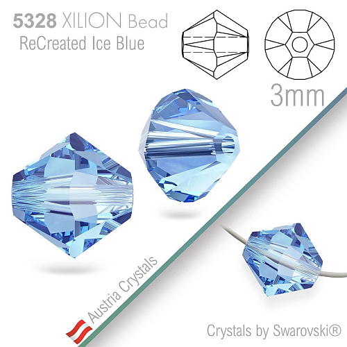 SWAROVSKI  XILION Bead  5328 barva ReCreated Ice Blue velikost 3mm. Balení 25Ks