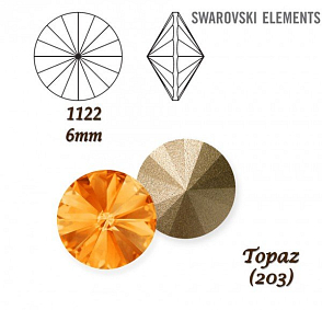 SWAROVSKI ELEMENTS RIVOLI 1122 SS29 barva TOPAZ (203) velikost 6mm.