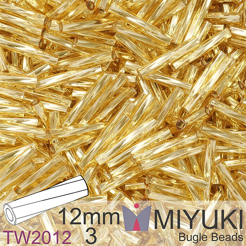 Korálky Miyuki Twisted Bugle 12mm. Barva TW2012-3 Silverlined Gold.  Balení 10g.