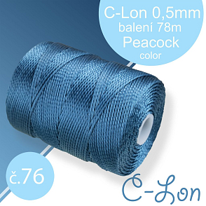 Nylonová nit C-Lon pevná korálková nit. Barva 76 Peacock. Síla nitě 0,5mm. Balení 78m na cívce.