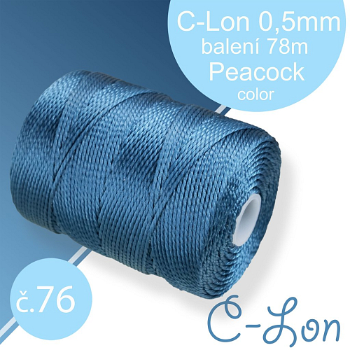 Nylonová nit C-Lon pevná korálková nit. Barva 76 Peacock. Síla nitě 0,5mm. Balení 78m na cívce.