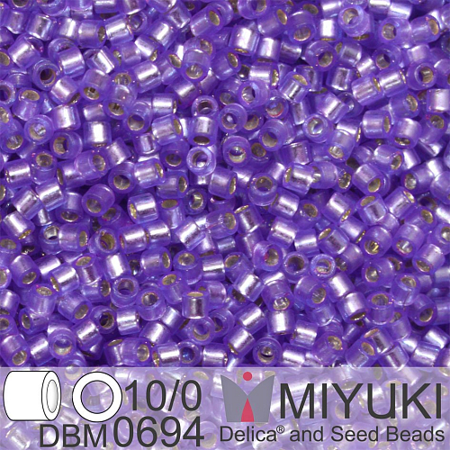 Korálky Miyuki Delica 10/0. Barva Dyed Semi-Frosted Silverlined Purple DBM0694. Balení 5g.