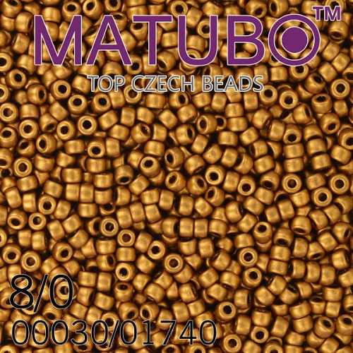 Korálky MATUBO™ mačkané rokajlové korálky. Velikost 8/0 (3,1mm). Barva 00030/01740 KRYSTALdekor BRONZE GOLD. Balení 10g.