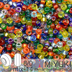 Korálky Miyuki Round 8/0. Barva MIX 14 Rainbow. Balení 5g