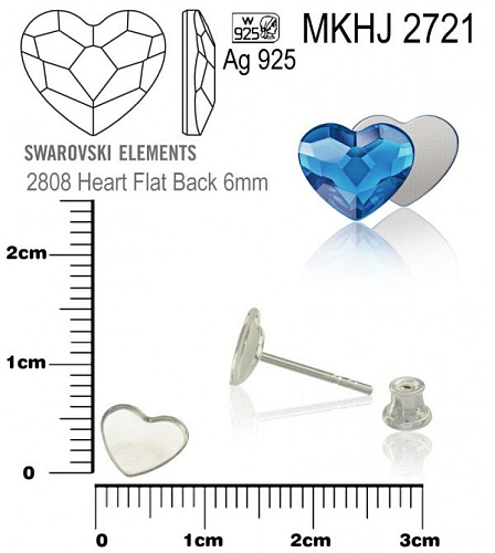 NÁUŠNICE puzeta na Swarovski 2808 Heart Flat Back 6mm ozn. MKHJ 2721. Materiál STŘÍBRO AG925.váha 0,37g.