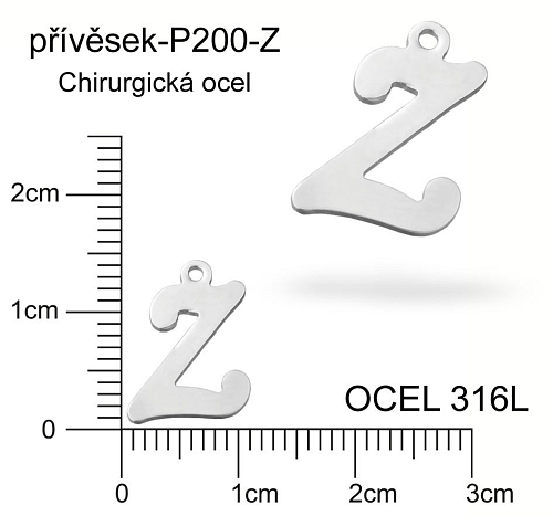 Přívěsek  písmeno Z CHIRURGICKÁ OCEL ozn.-P200-Z  velikost 14x10mm.