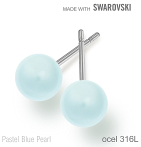Náušnice sada Made with Swarovski 5818 Pastel Blue Pearl (001 966) 6mm+puzeta 316L