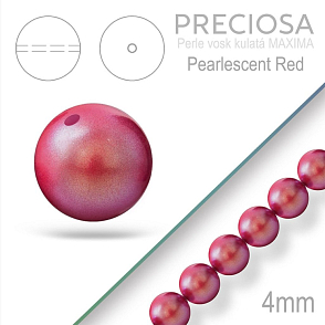 Preciosa Perle voskovaná kulatá MAXIMA barva Pearlescent Red velikost 4mm. Balení návlek 31Ks.