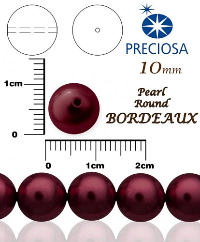 PRECIOSA Voskované Perle barva BORDEAUX velikost 10mm. Balení návlek 12Ks. 