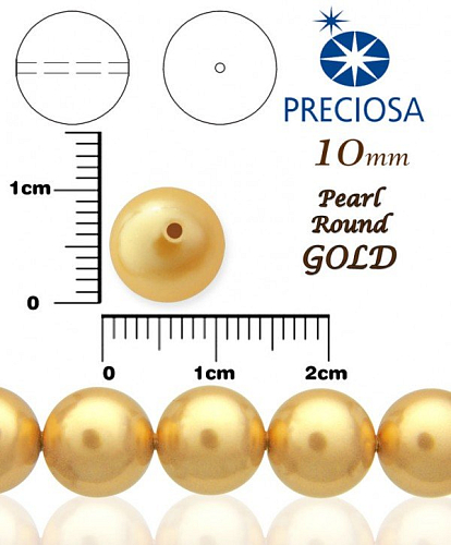 PRECIOSA Voskované Perle barva GOLD 98996 velikost 10mm. Balení návlek 12Ks. 
