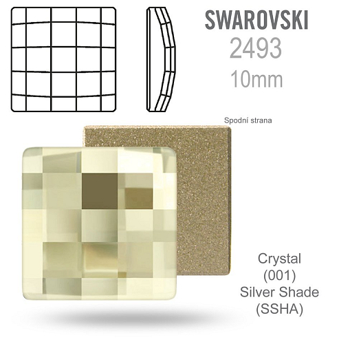 SWAROVSKI ELEMENTS Chessboard FB 2493 barva CRYSTAL (001) SILVER SHADE (SSHA) velikost 10x10mm. 