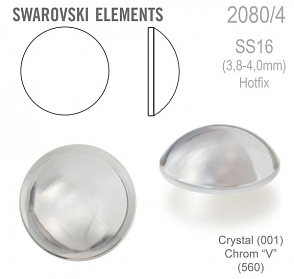 Swarovski 2080/4 Cabochon Round velikost SS16 barva Crystal Chrom "V" Hotfix