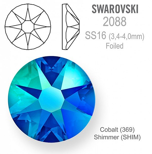 SWAROVSKI 2088 XIRIUS FOILED velikost SS16 barva Cobalt Shimmer 