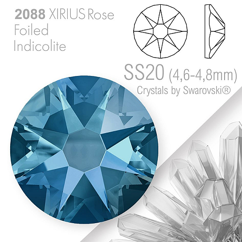 SWAROVSKI  XIRIUS Rose 2088 Foiled. Barva Indicolite velikost SS20 (4,6-4,8mm). Balení 15Ks.