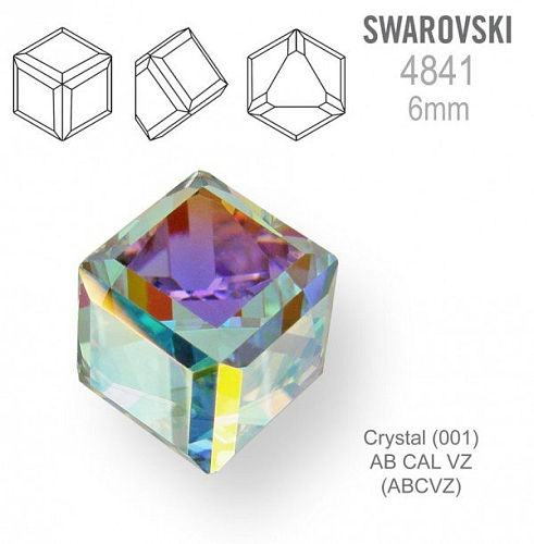 SWAROVSKI ELEMENTS 4841 Angled Cube (zkosená kostka) barva CRYSTAL (001) AB CAL VZ (ABCVZ) velikost 6mm.