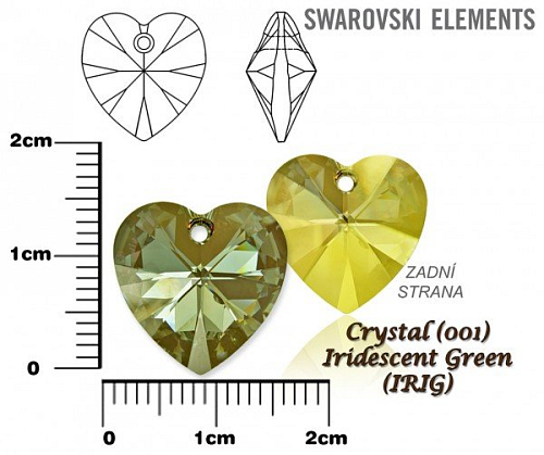SWAROVSKI 6228 Heart Pendant barva Crystal Iridescent Green velikost 14mm.
