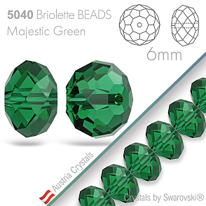 SWAROVSKI Briolette Beads 5040. Barva Majestic Green. Velikost 6mm