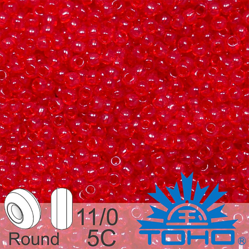 Korálky TOHO tvar ROUND (kulaté). Velikost 11/0. Barva č. 5C-Transparent Ruby . Balení 8g.