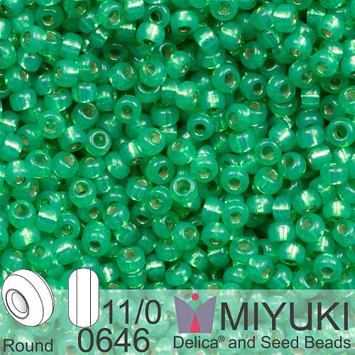 Korálky Miyuki Round 11/0. Barva 0646 Dyed Dark Mint Green Silverlined Alabaster. Balení 5g