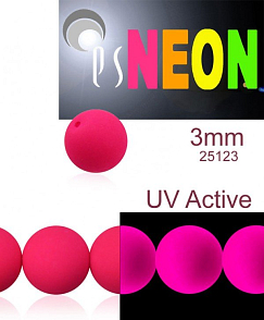 Korálky NEON (UV Active) velikost 3mm barva 25123 růžová. Balení 41Ks.