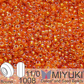 Korálky Miyuki Round 11/0. Barva 1008 Silverlined Orange AB. Balení 5g.