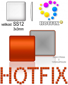 Kovové NAILHEAD HOTFIX nažehlovací polotovary. SQUARE Velikost SS12 (3,00-3,20mm) Tl.0,6mm. Barva 034 PAPRIKOVÁ ČERVENÁ  (lesklá ocelová). Balení 70Ks.