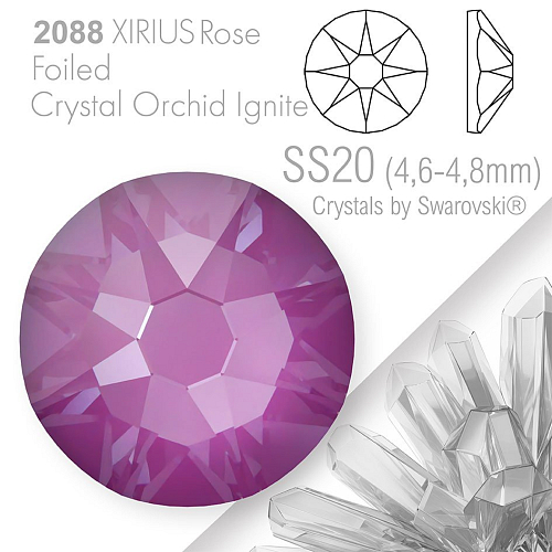 SWAROVSKI  XIRIUS Rose 2088 Foiled. Barva Crystal Orchid Ignite velikost SS20 (4,6-4,8mm). Balení 15Ks.