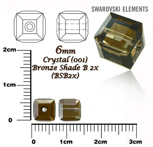 SWAROVSKI CUBE Beads 5601 barva CRYSTAL BRONZE SHADE B 2x velikost 6mm.