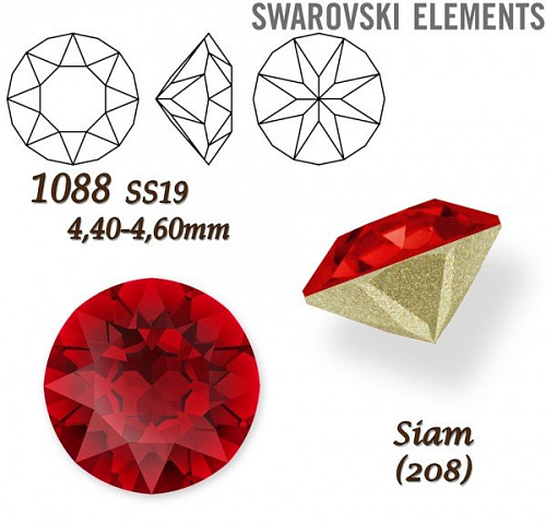 SWAROVSKI ELEMENTS 1088 XIRIUS Chaton SS19 (4,40-4,60mm) barva Siam (208). 