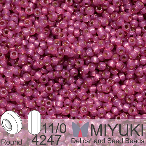 Korálky Miyuki Round 11/0. Barva 4247 Duracoat Silverlined Dyed Peony Pink. Balení 5g.
