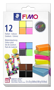 FIMO Effectt NEON v balení 12 barevných bloků FIMO po 25g.