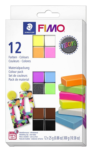 FIMO Effectt NEON v balení 12 barevných bloků FIMO po 25g.