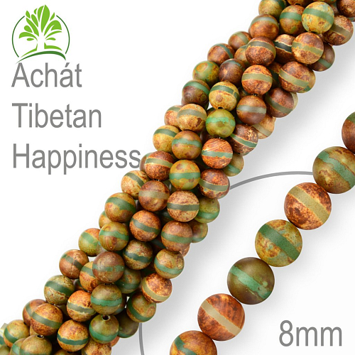 Korálky z minerálů Achát Tibetan Happiness. Velikost pr.8mm. Balení 10Ks.
