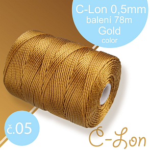 Nylonová nit C-Lon pevná korálková nit. Barva 05 Gold. Síla nitě 0,5mm. Balení 78m na cívce.