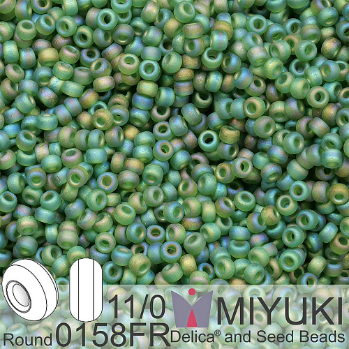 Korálky Miyuki Round 11/0. Barva 0158FR Matte Transparent Olive AB. Balení 5g.