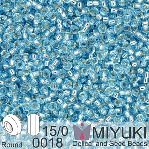 Korálky Miyuki Round 15/0. Barva 0018 S/L Aqua. Balení 5g