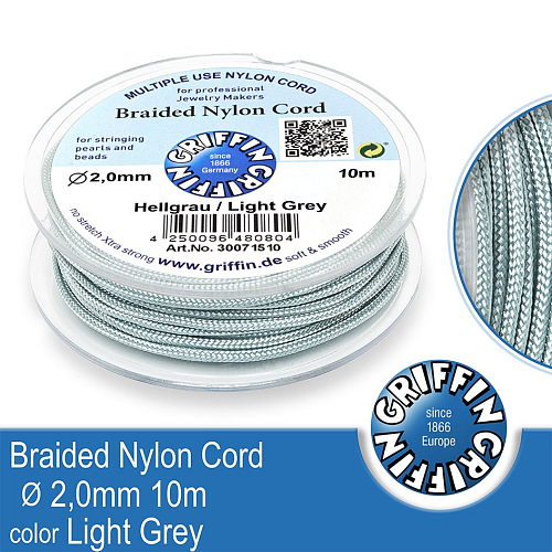 Braided NYLON (splétaná nit na náramky) GRIFFIN síla nitě 2mm cívka 10m. Barva Light Grey