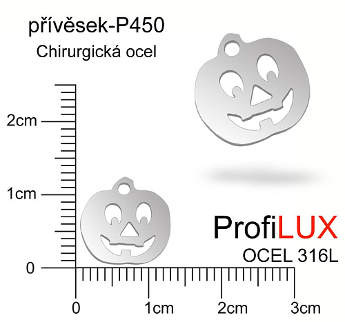 Přívěsek Chirurgická Ocel ozn-P450 HALLOWEEN velikost 12x12mm tl.1,1mm. Řada přívěsků ProfiLUX. 
